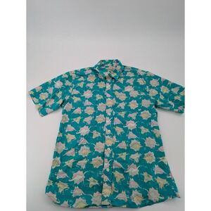 Tipsy Elves Button Up‎ Shirt Men's Medium Teal Short Sleeve Dino Sun Glasses